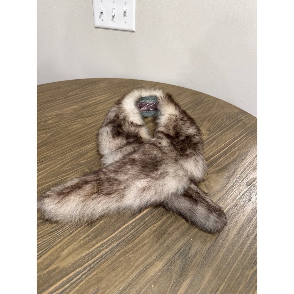 Vintage 60s Real Fur Collar Wrap Women's Brown Cream Stole Shrug Notched Scarf